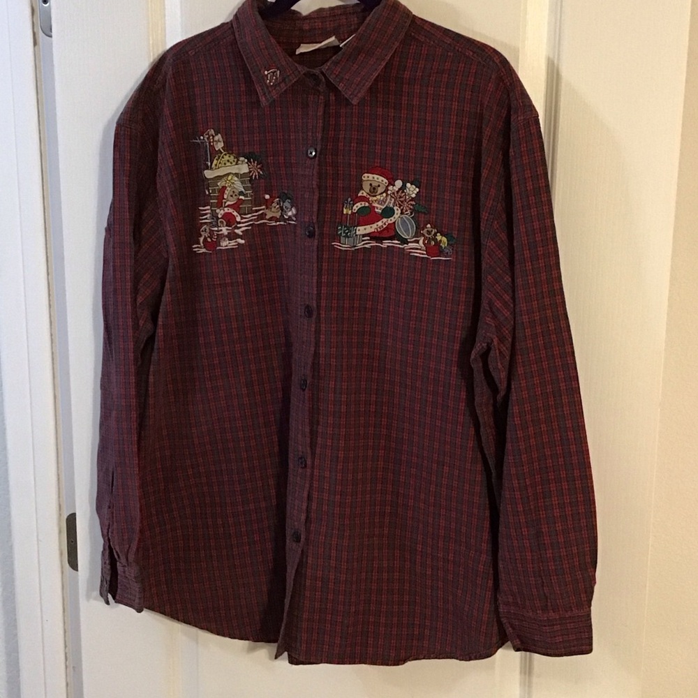 Vintage Faded Glory Holiday Christmas Shirt with Embroidery 22W/24W 3X